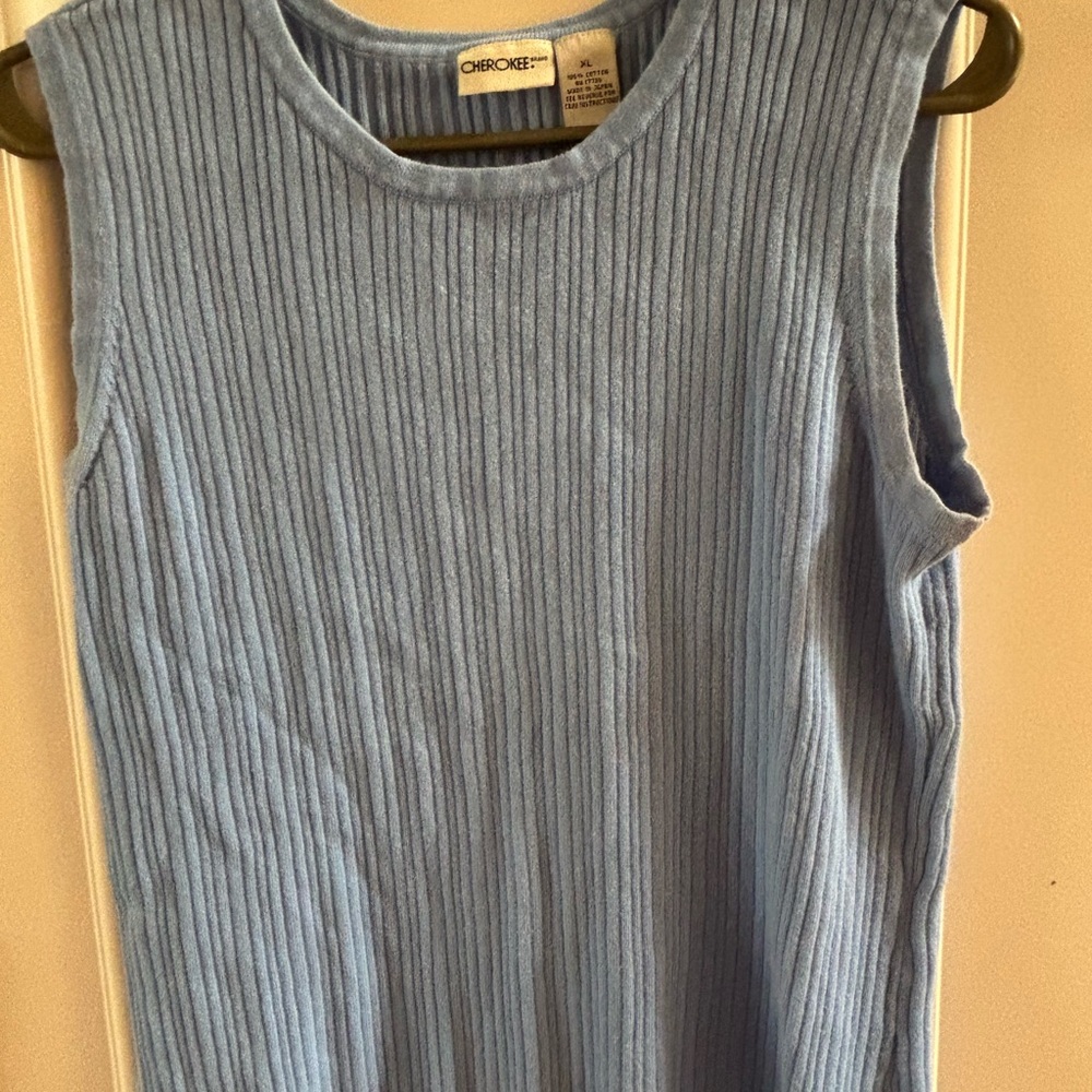 Cherokee Blue Sleeveless Ribbed Top with matching short sleeve sweater covering